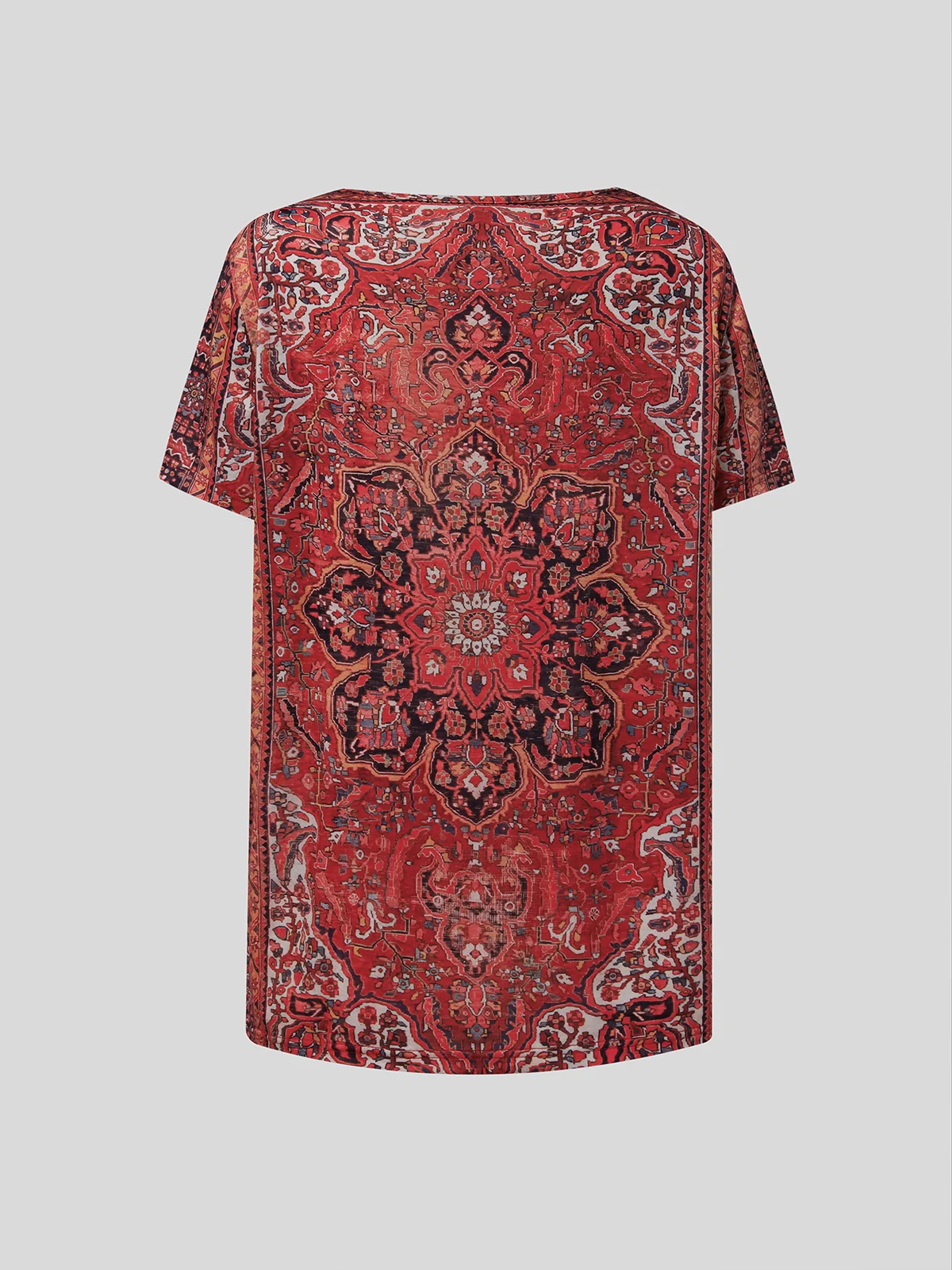 Ethnic Mystery Mandala Printed Casual V Neck Regular Fit Short Sleeve T-Shirt