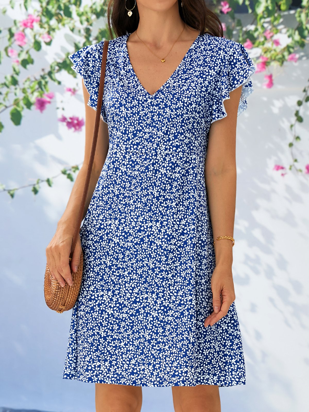 Floral Printed Jersey Loose Vacation Dress