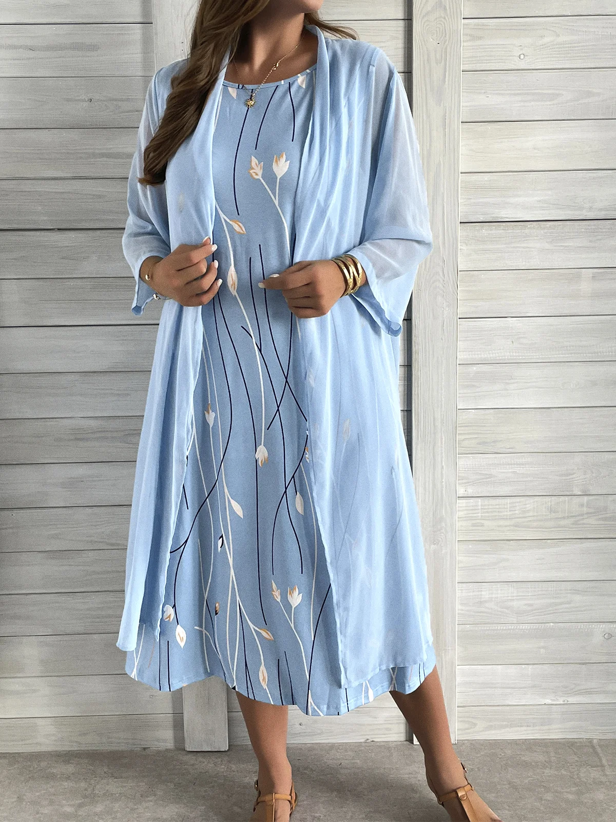 Plus Size Casual Jersey Crew Neck Loose Two-Piece Set