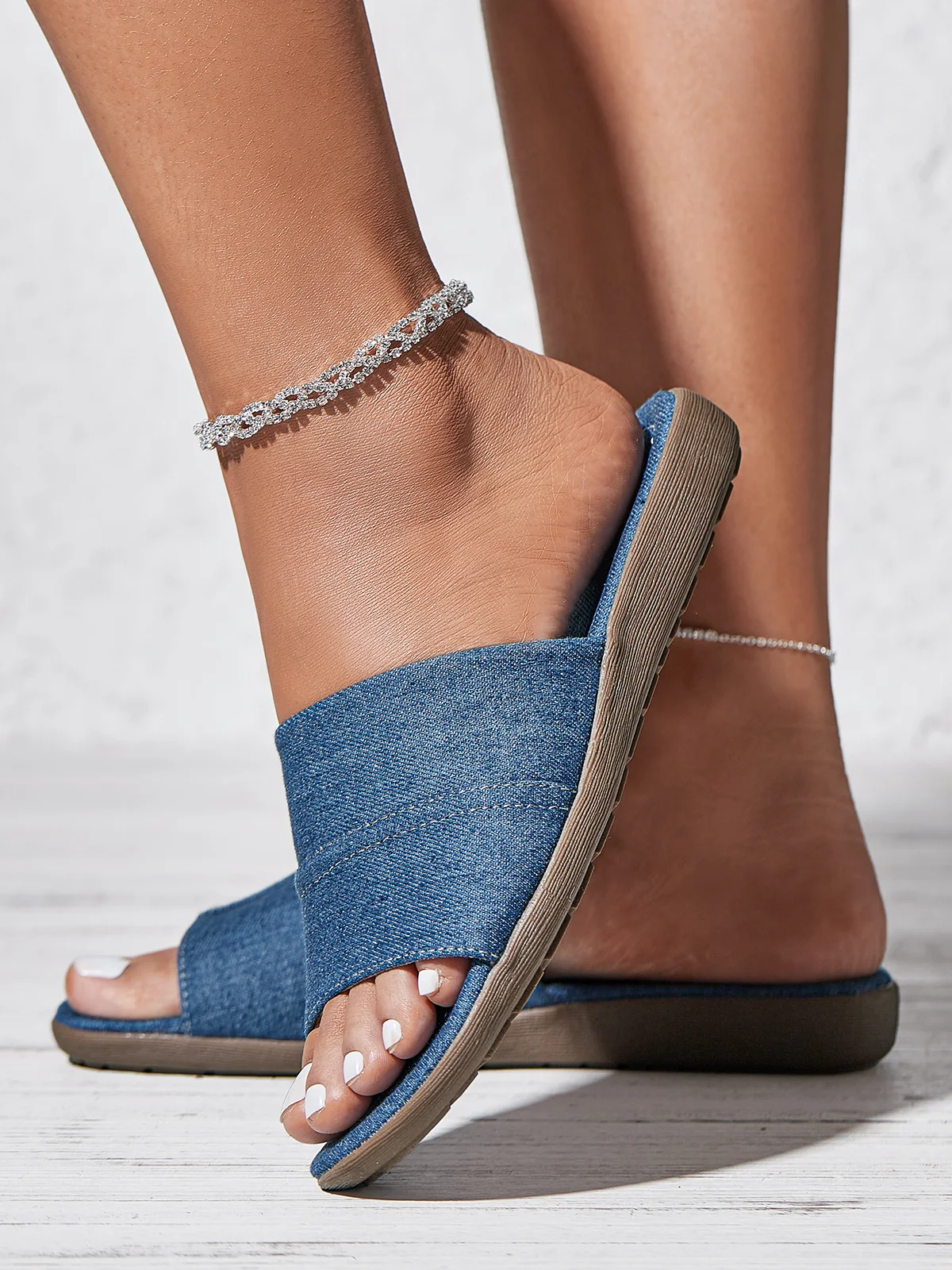 Blue Denim Stitching Design Flat Sandals