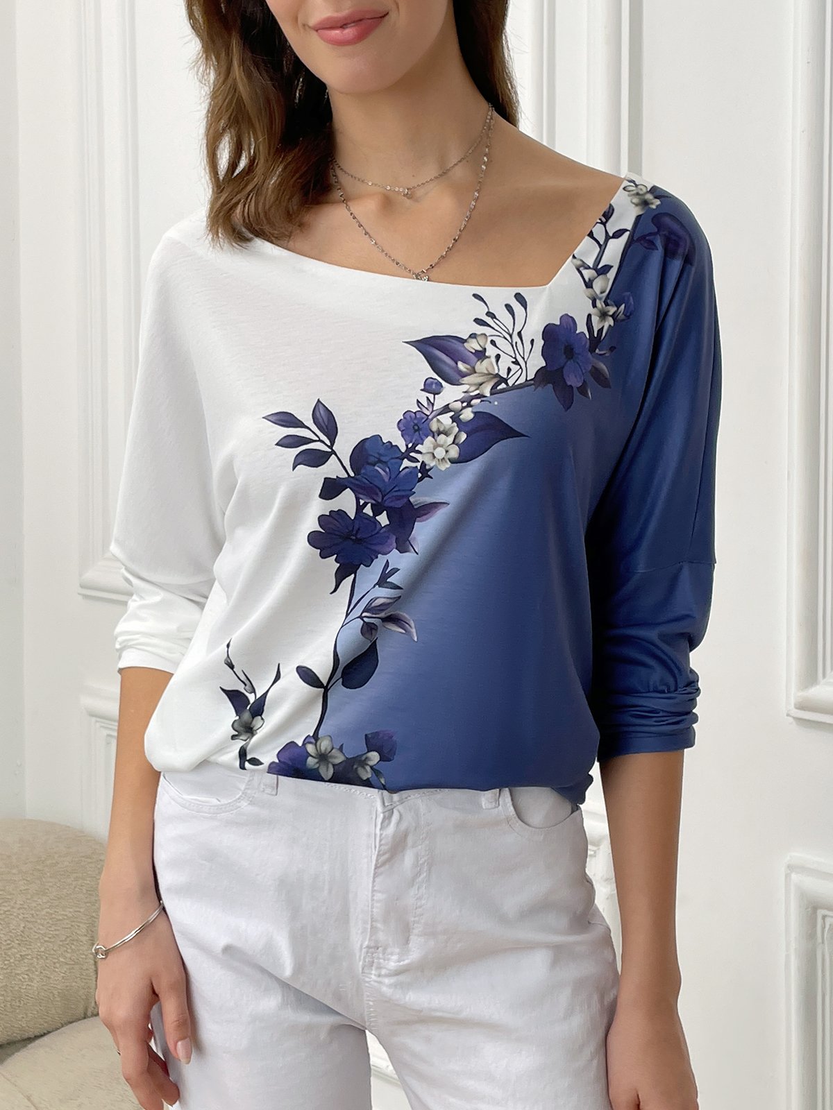 Contrast Floral Design Long Sleeve T-Shirt