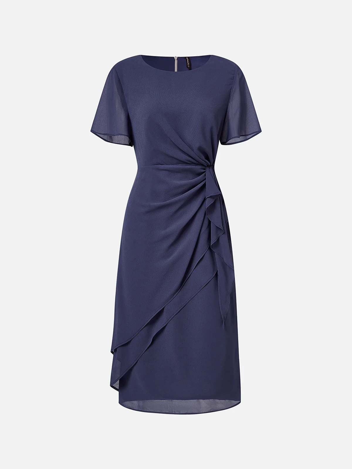 Elegant Crew Neck Plain Chiffon Dress