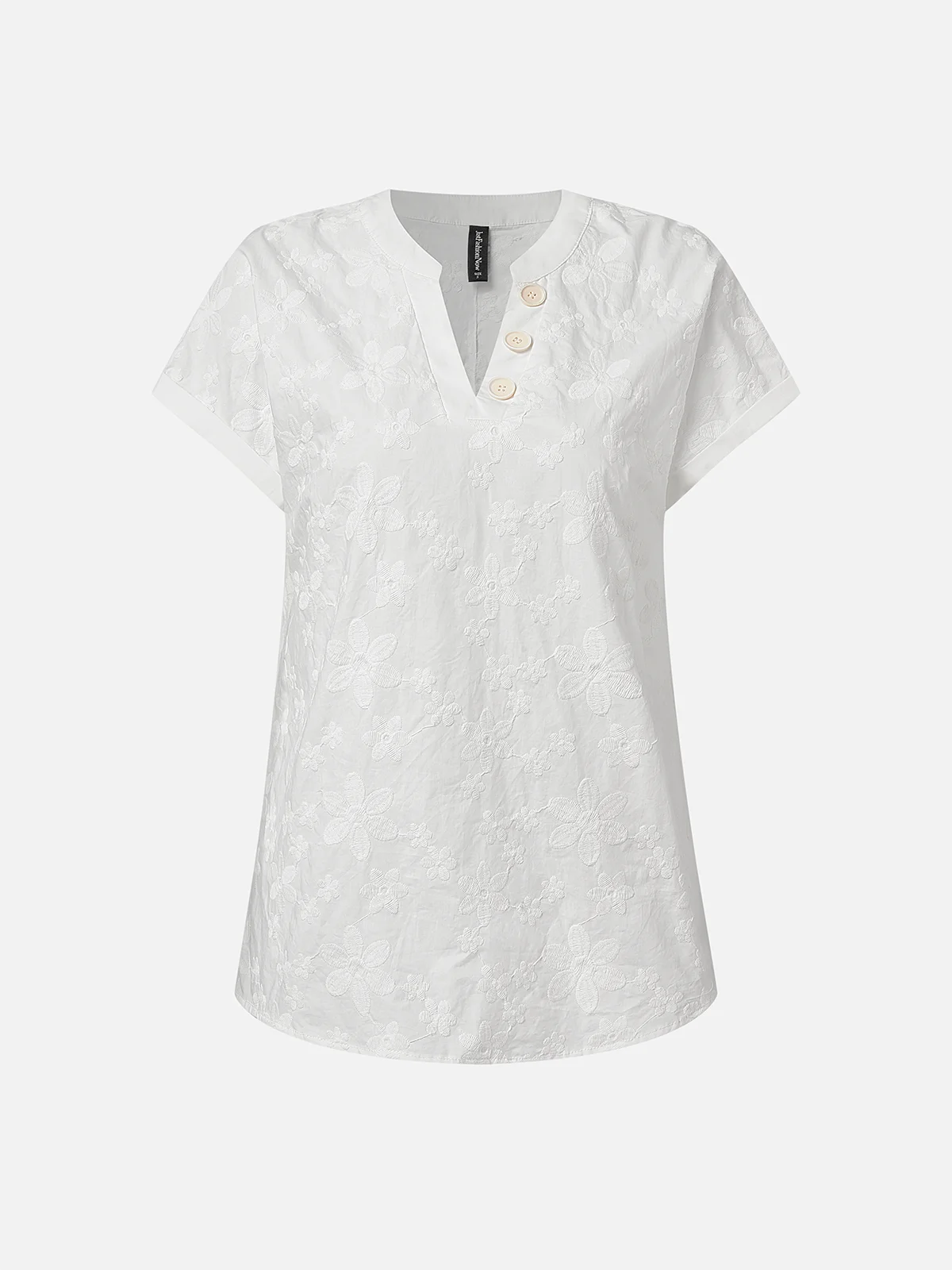 Women's Short Sleeve Blouse Summer White Plain Embroidery Buttoned Cotton V Neck Daily Going Out Simple Top