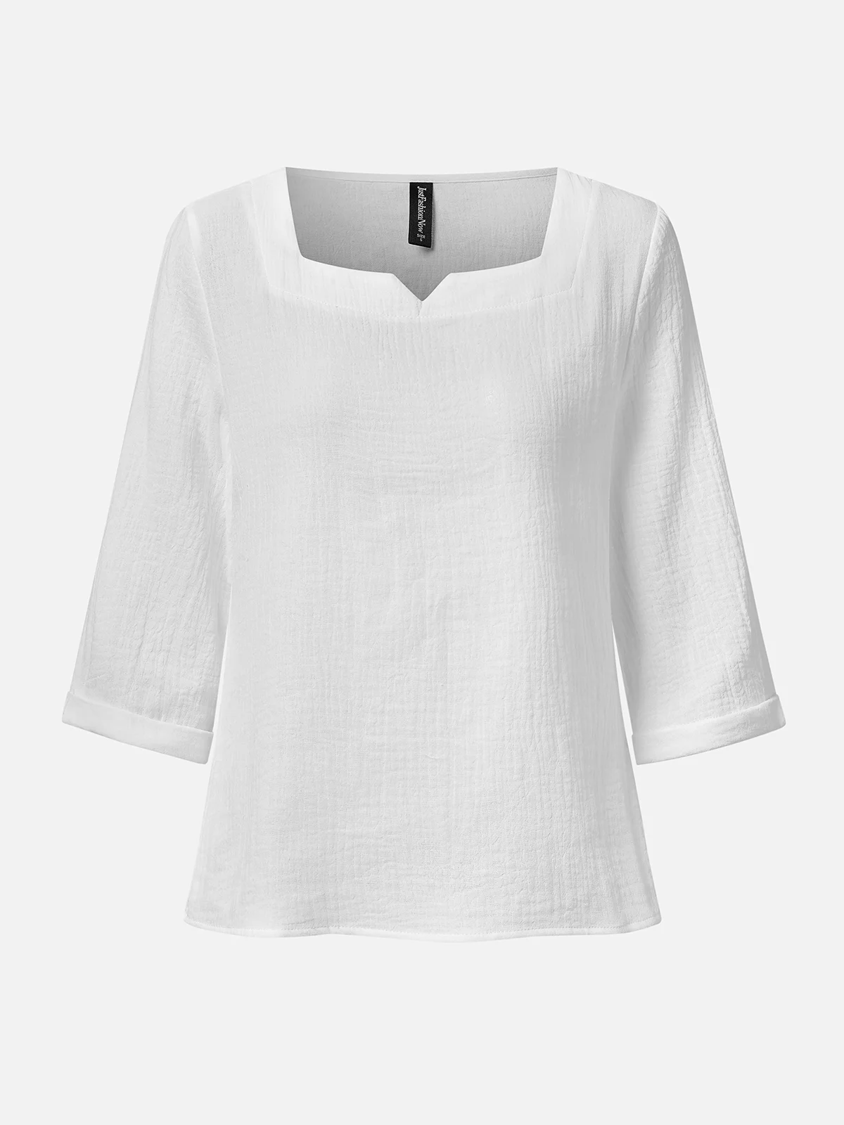 Women's 3/4 Sleeve Summer Blouse Plain Cotton Square Neck Notched Daily Going Out Simple Top Spring/Fall White