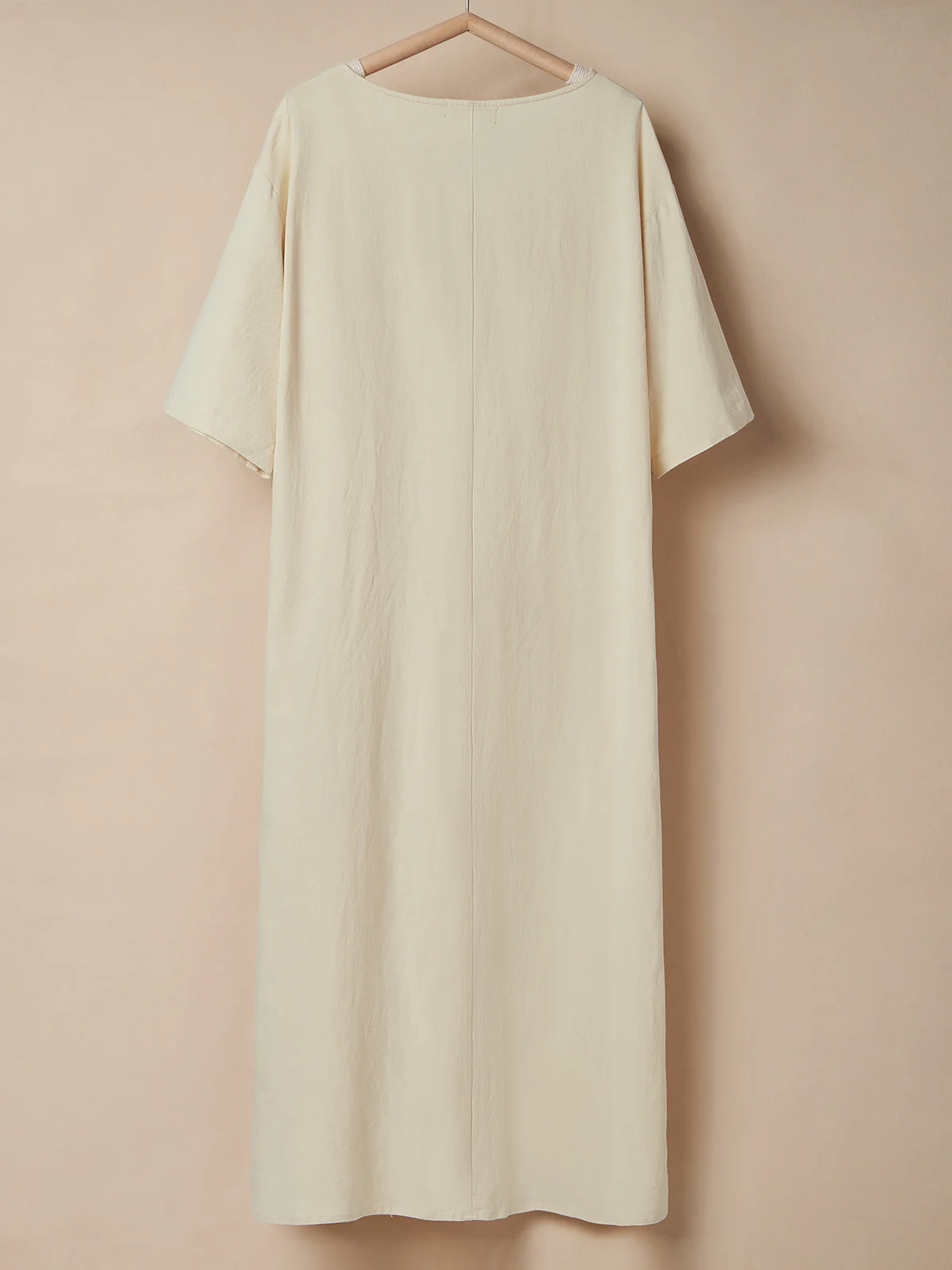 Linen Plain Crew Neck Maxi Dress