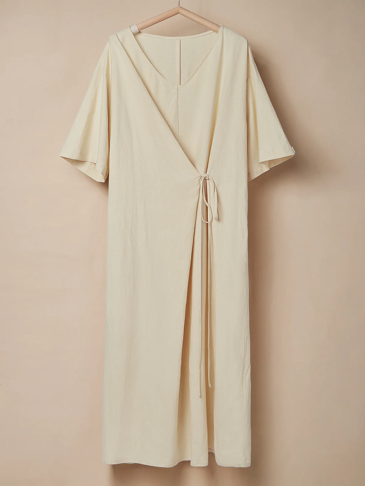 Linen Plain Crew Neck Maxi Dress
