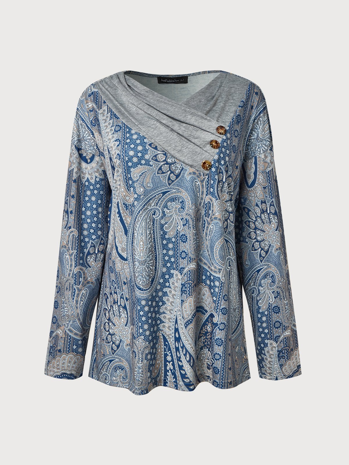 Mystery Paisley Printed Casual Regular Fit Cross Neck Ethnic Long Sleeve T-Shirt