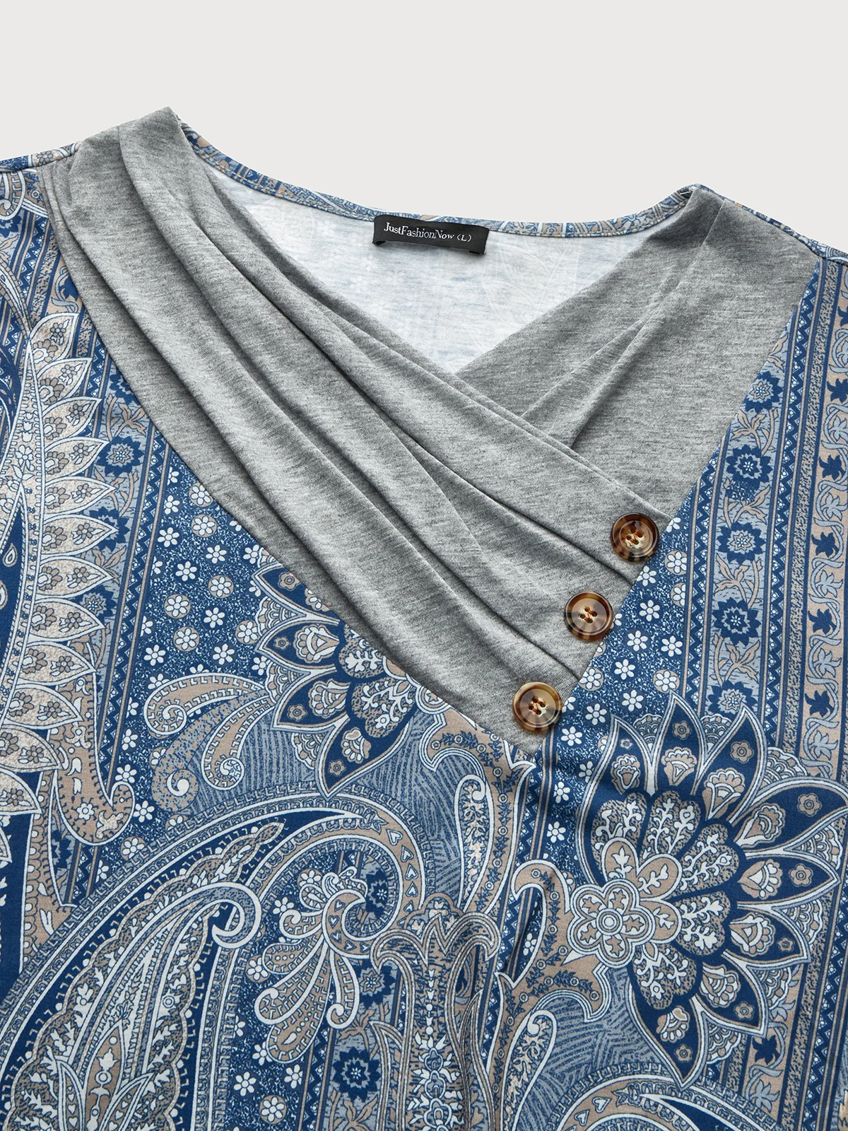 Mystery Paisley Printed Casual Regular Fit Cross Neck Ethnic Long Sleeve T-Shirt