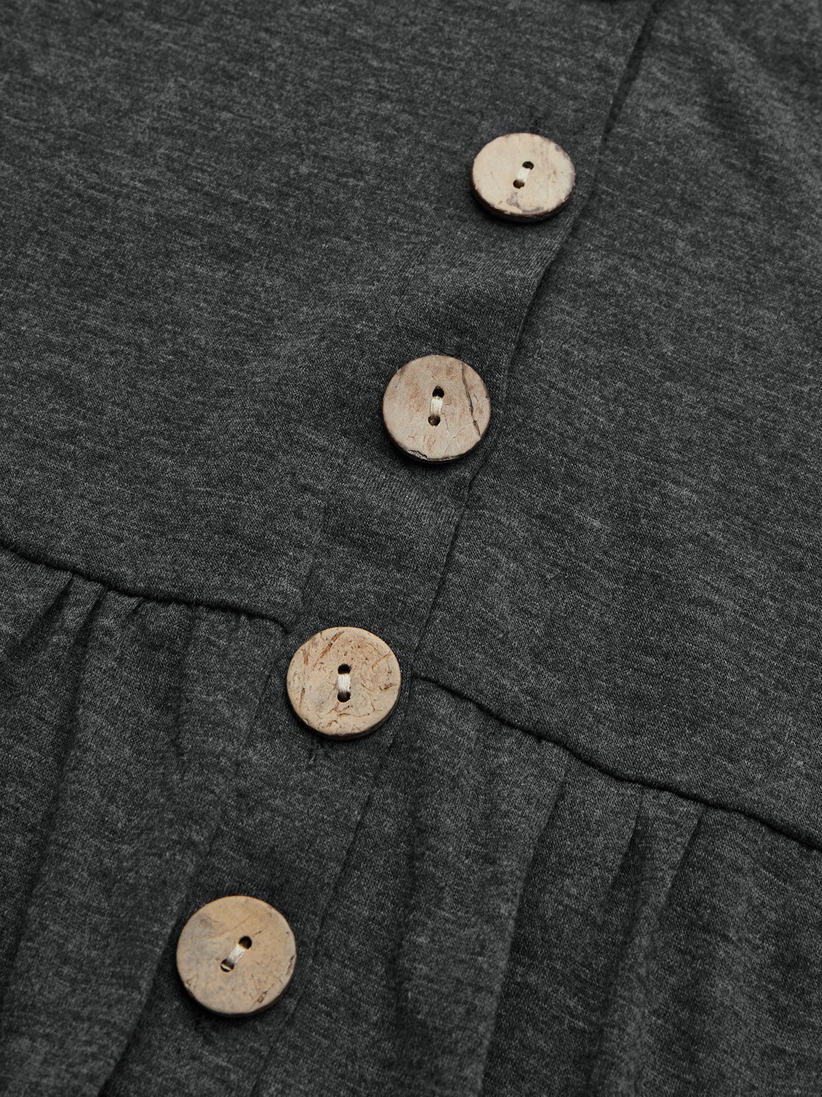 Cotton mixed plain button simple midi Dress