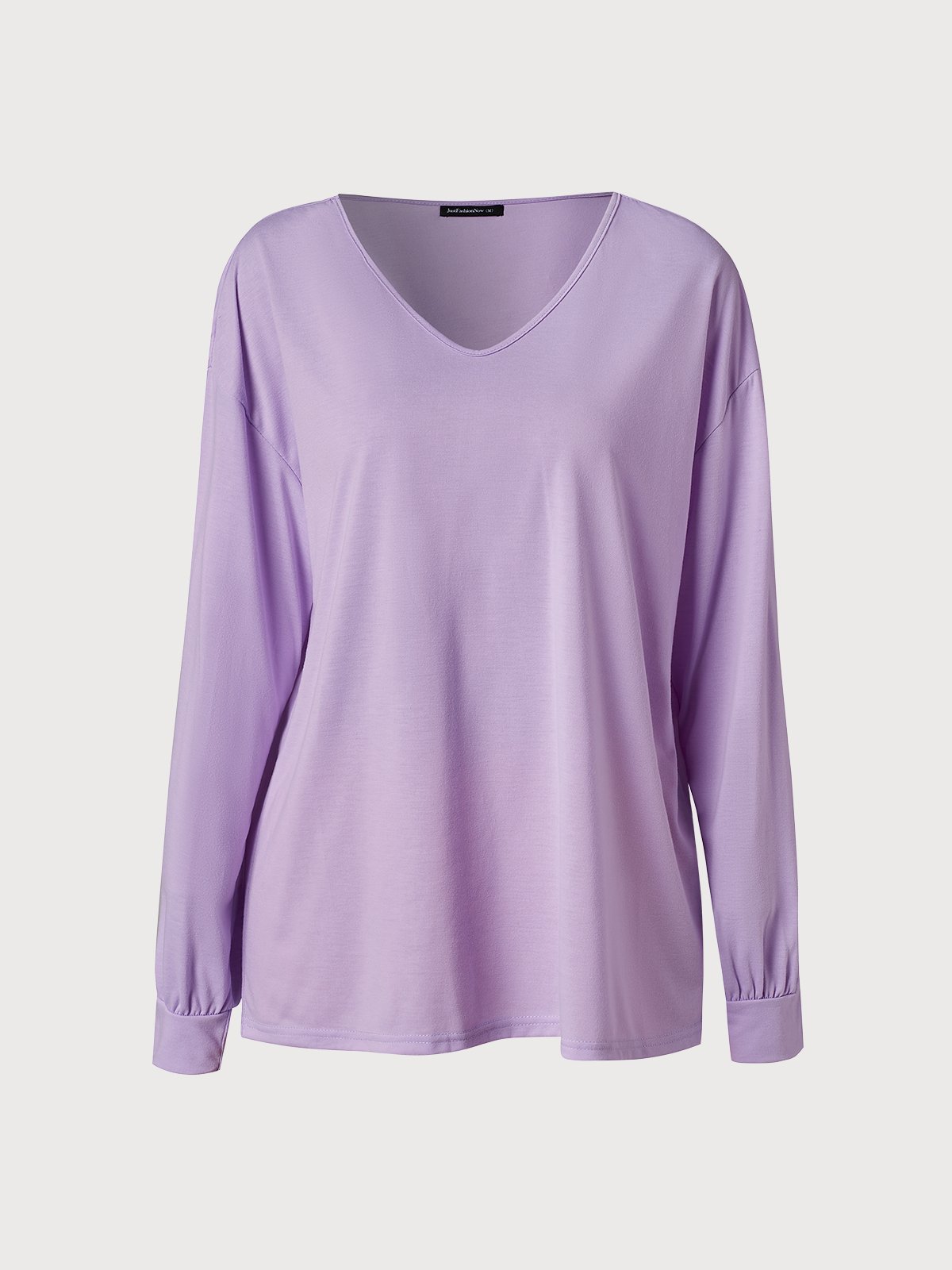 Plain Jersey V Neck Casual Top