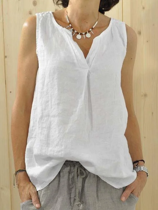 Casual Sleeveless V Neck Solid Top