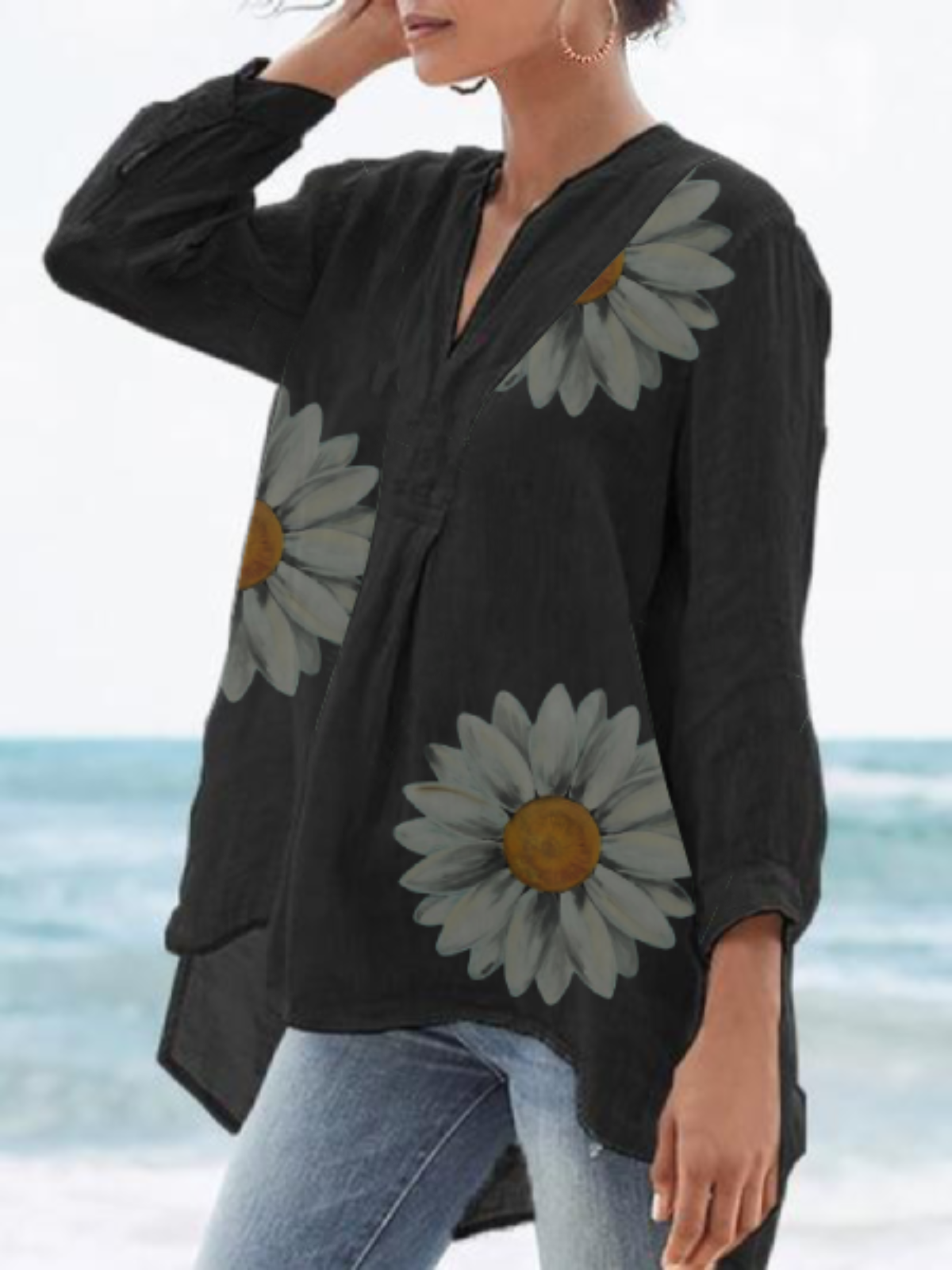 Plus size Floral Long Sleeve Tops
