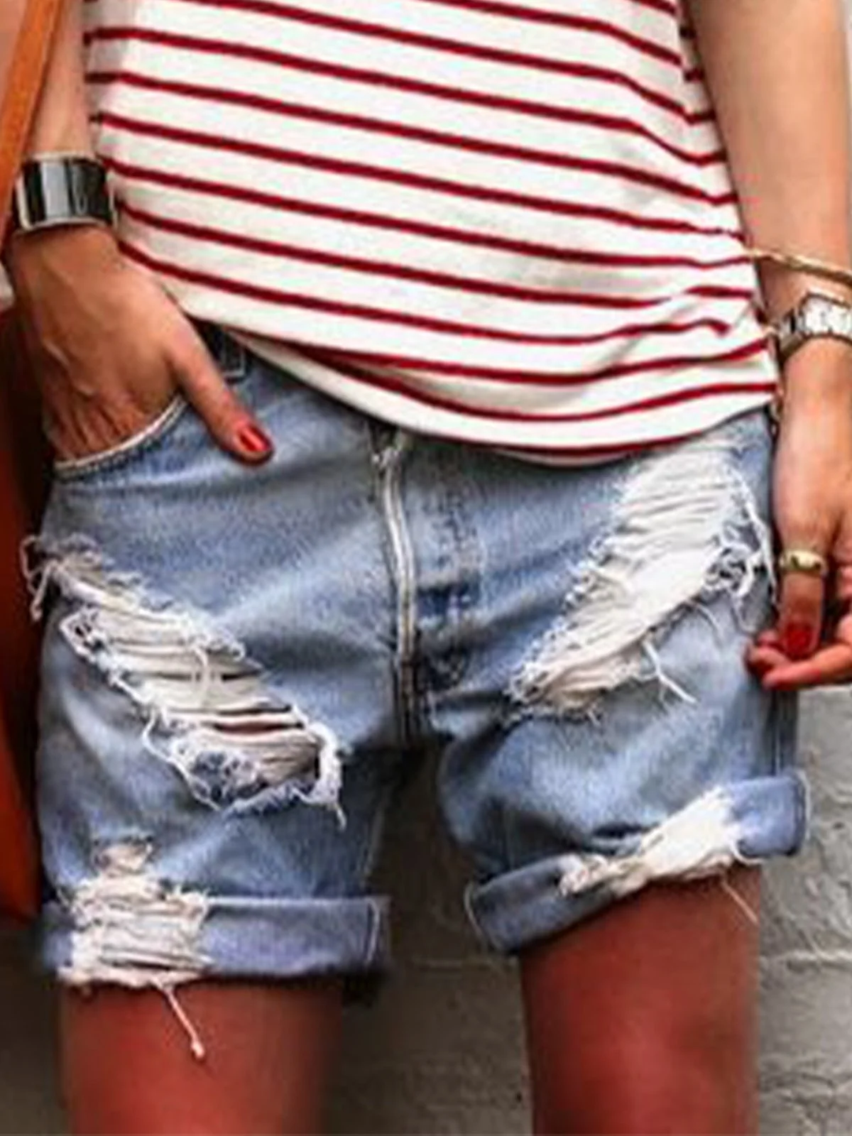 Casual personality washed retro loose denim shorts