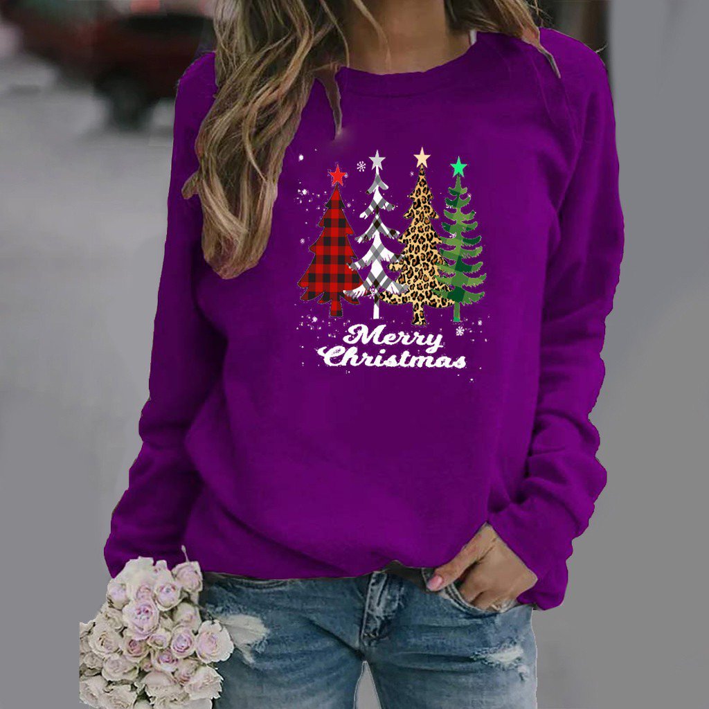 Women Christmas Top Printed Multicolor Long Sleeve Plus Size Hoodies Xmas Hoodies