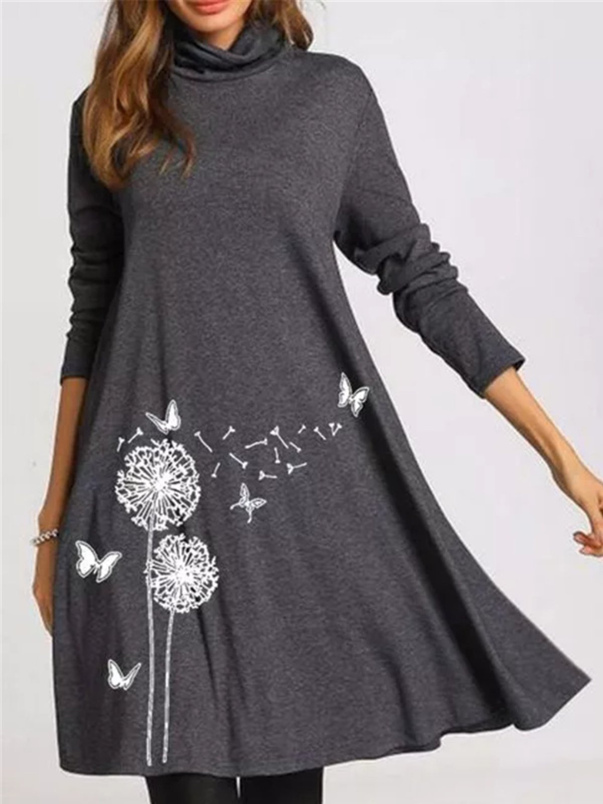Simple Turtleneck Long Sleeve Knitting Dress