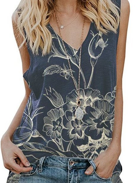 Floral Vintage V Neck Cotton-Blend T-shirt | zolucky