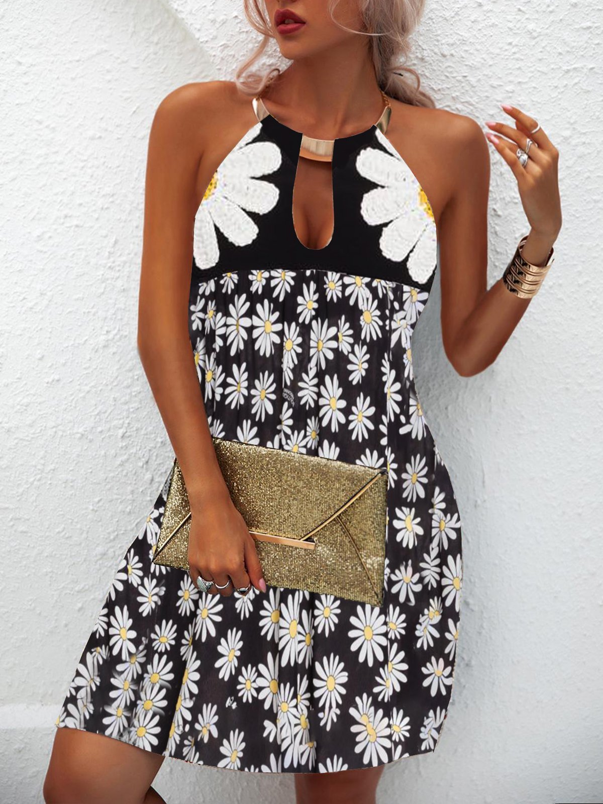 Womens Solid V Neck Vintage Cotton Blend Dress