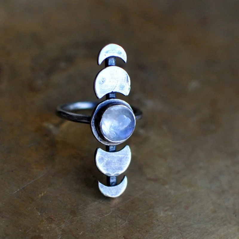 Vintage Natural Moon Round To Lack Of Moonstone Casual Ring