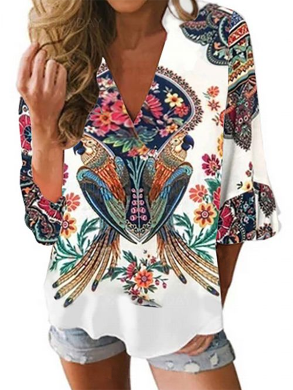 Printed Cotton-Blend Short Sleeve Casual Top