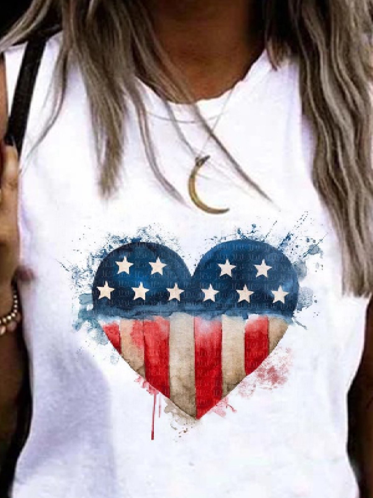 Women Casual Printed Sleeveless Round Neck Independence Day Tank Top With America Flag