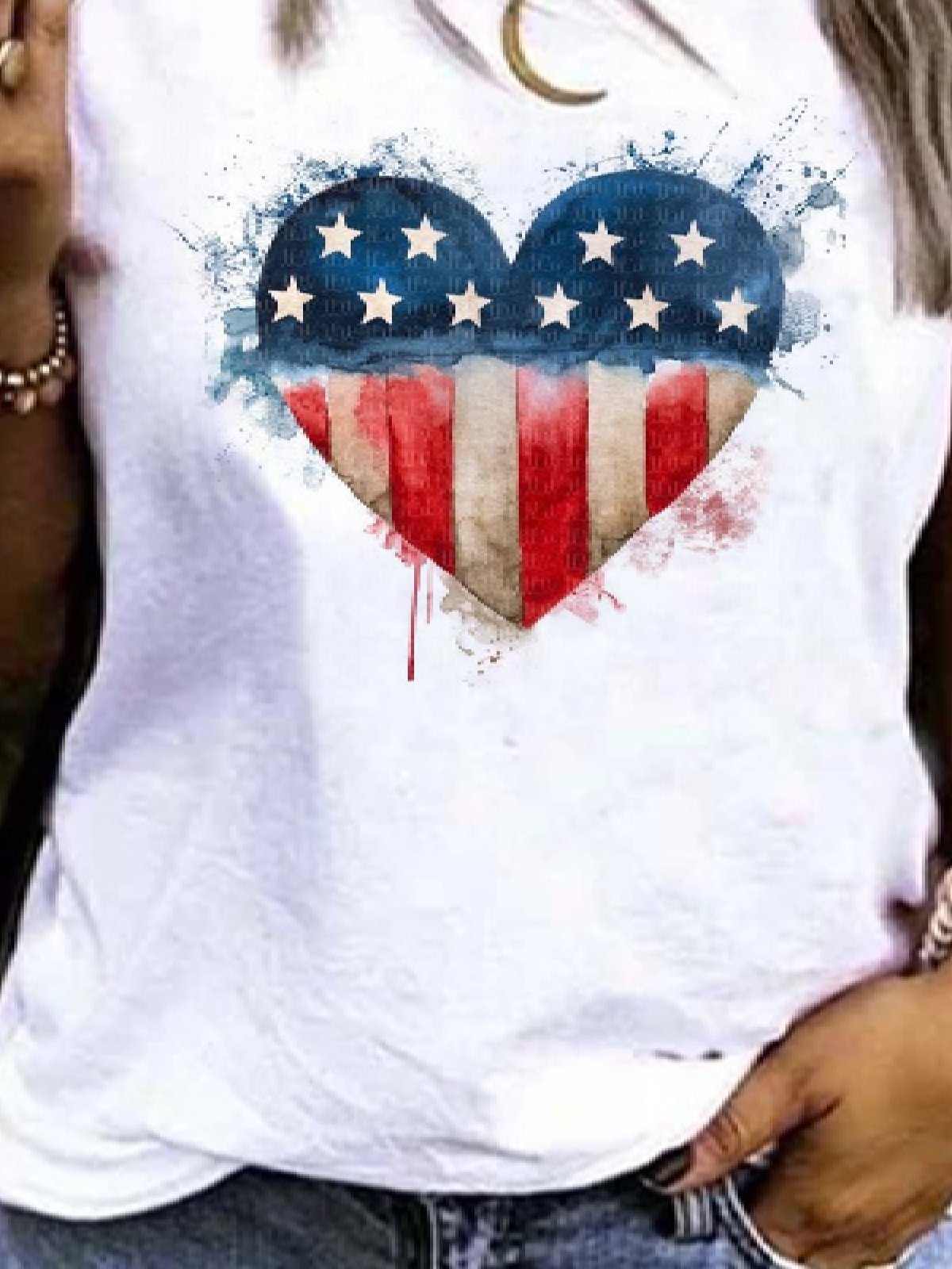 Women Casual Printed Sleeveless Round Neck Independence Day Tank Top With America Flag