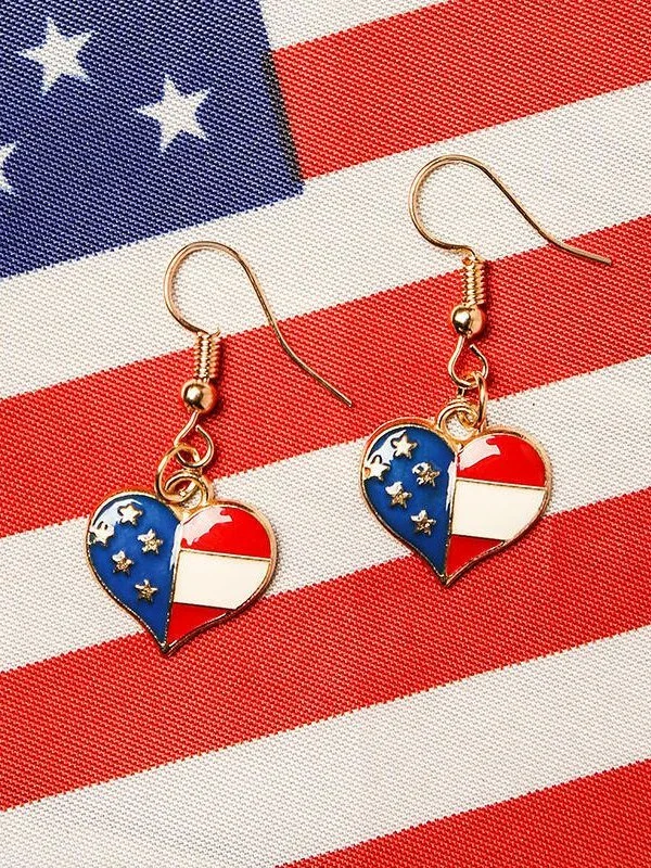 New Independence Day fashion oil drop American flag Earrings, European and American pentagram star heart flag Earrings