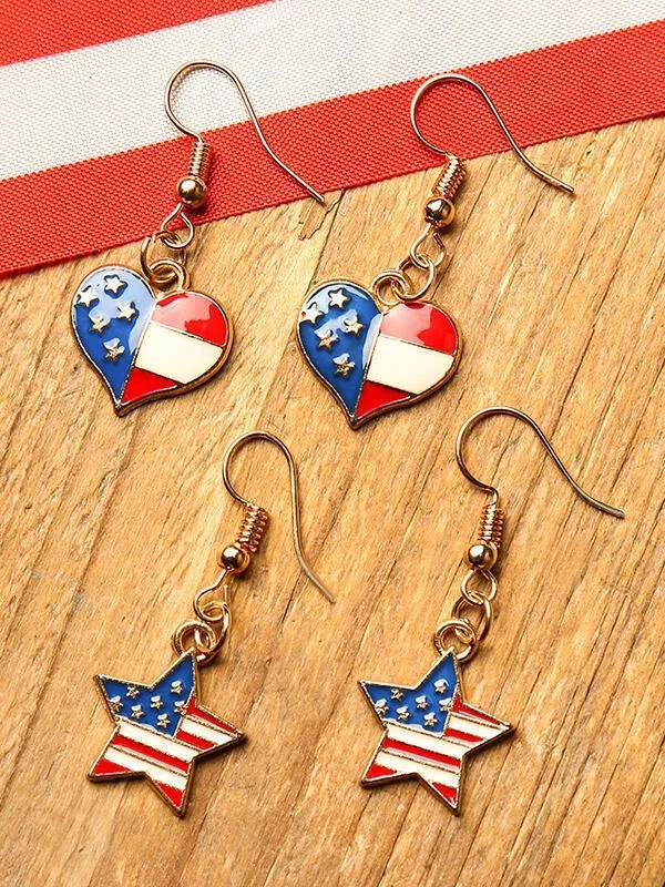 New Independence Day fashion oil drop American flag Earrings, European and American pentagram star heart flag Earrings