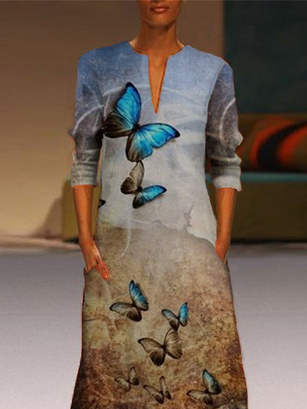 Long sleeve V-neck patterned print Mosaic dress