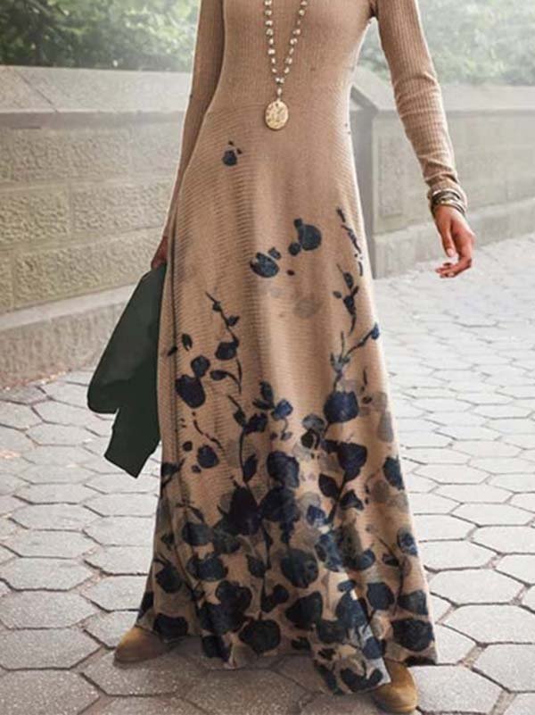 Long-sleeved Floral Casual Knitting Dress