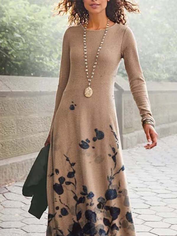 Long-sleeved Floral Casual Knitting Dress