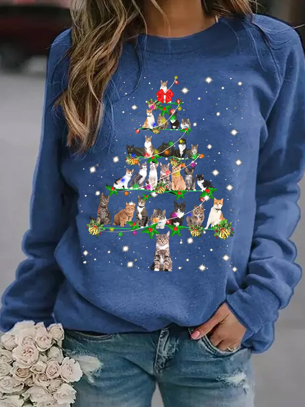 Funny Cats Christmas Tree Casual Sweatshirt