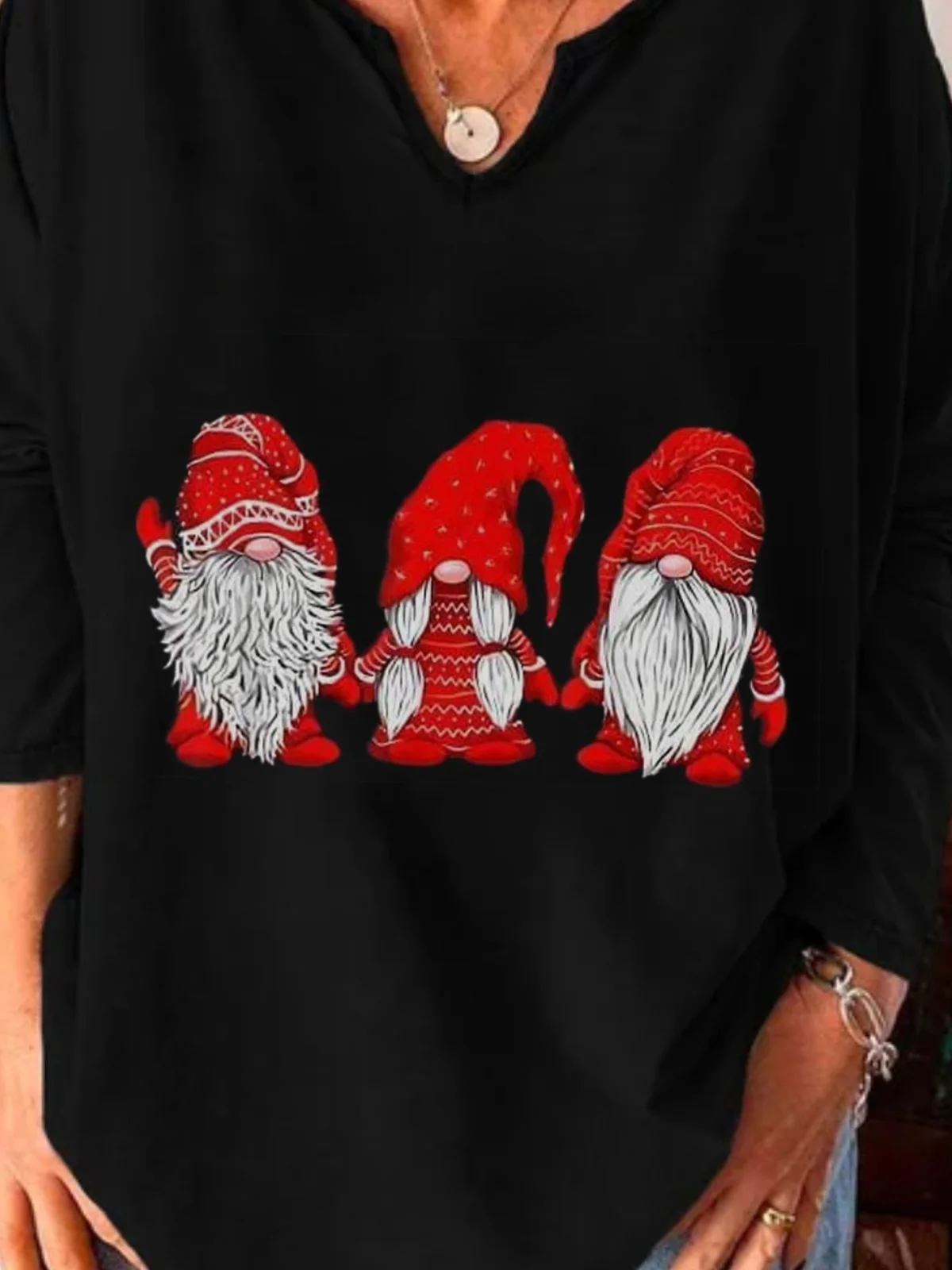 Christmas Xmas Long Sleeve U Neck Printed Top T-shirt Xmas T-shirt