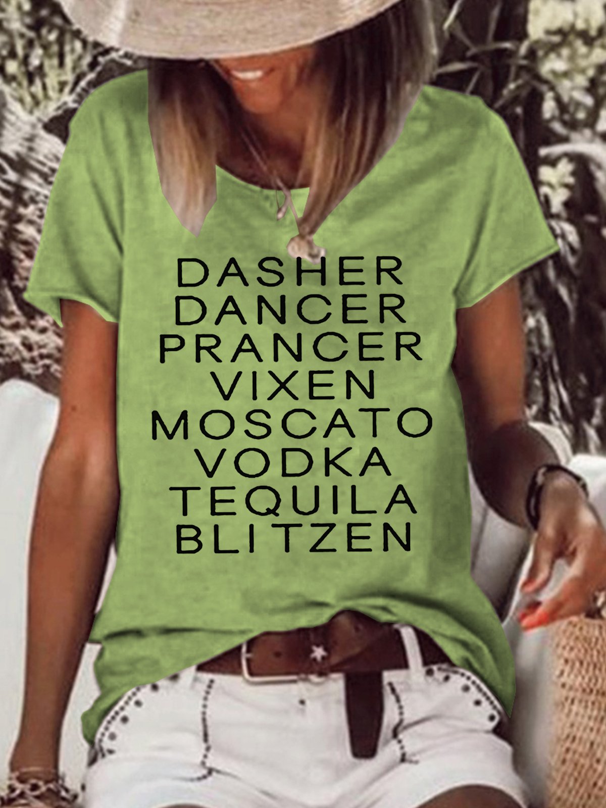 Dasher Dancer Women's Funny Drinking Christmas Casual  T-shirt