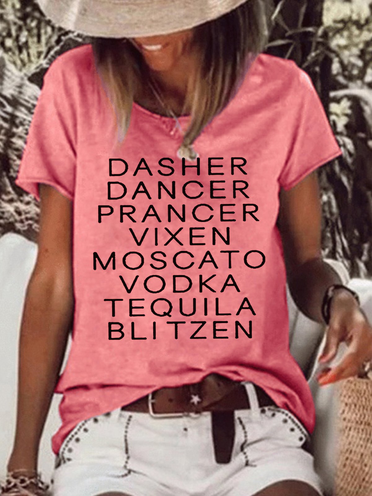 Dasher Dancer Women's Funny Drinking Christmas Casual  T-shirt