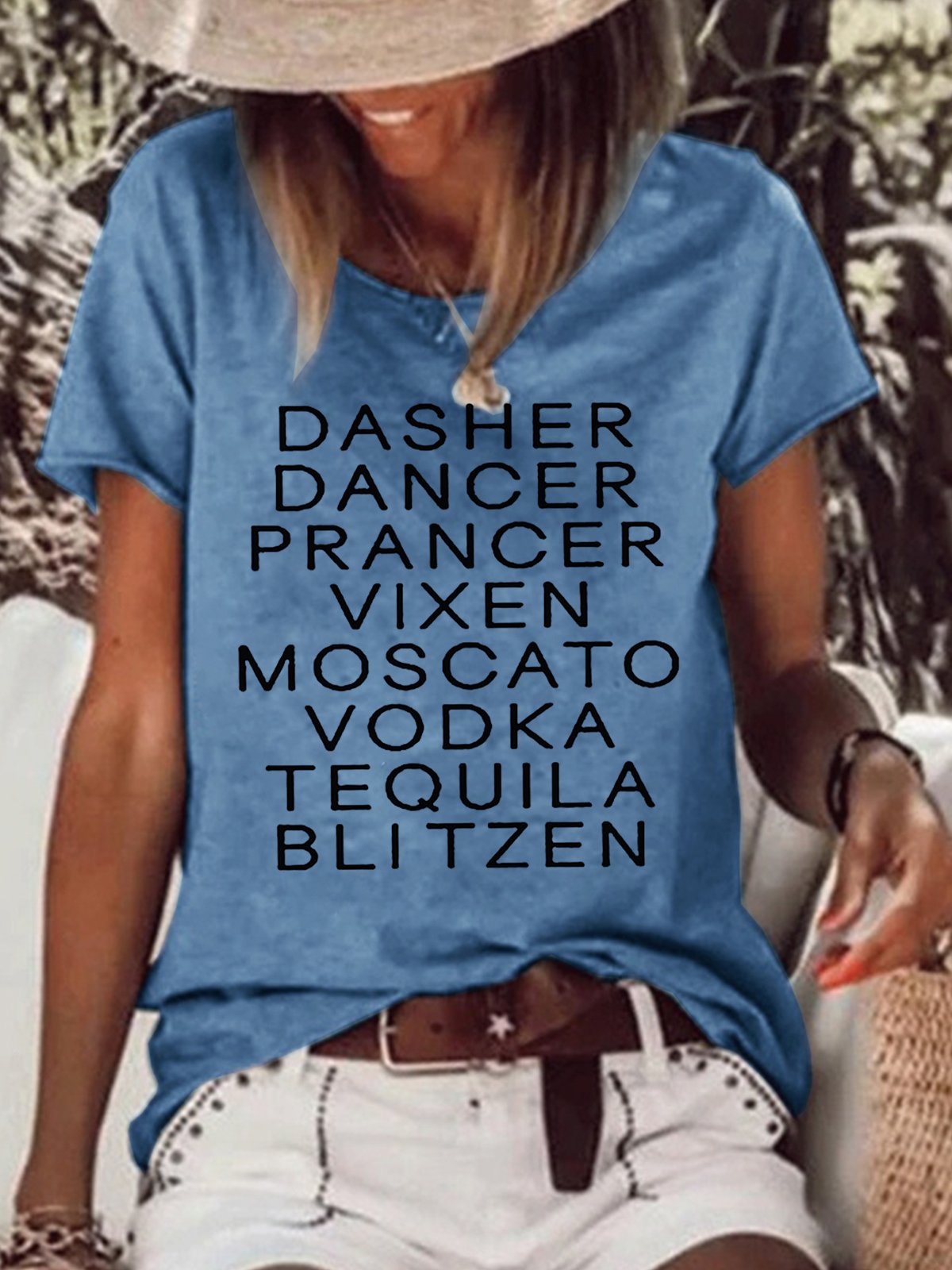 Dasher Dancer Women's Funny Drinking Christmas Casual  T-shirt