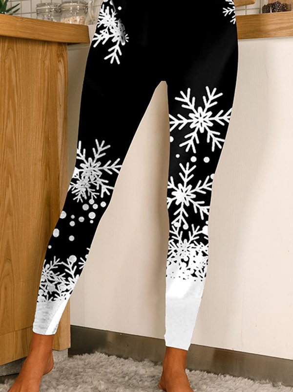 Christmas Snowflake Printed Casual Skinny Leggings