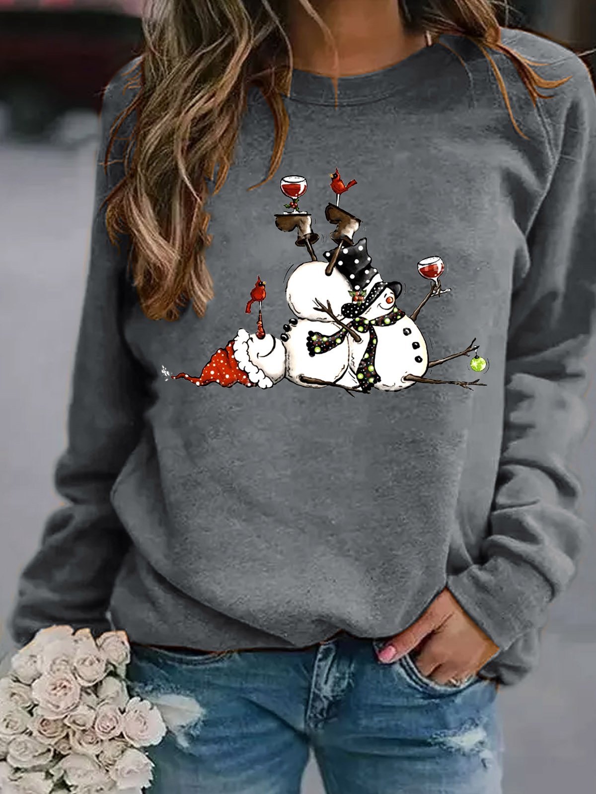 Snowman Xmas Chrismas Wine Scarf Hat Gift Regular Fit Sweatshirt