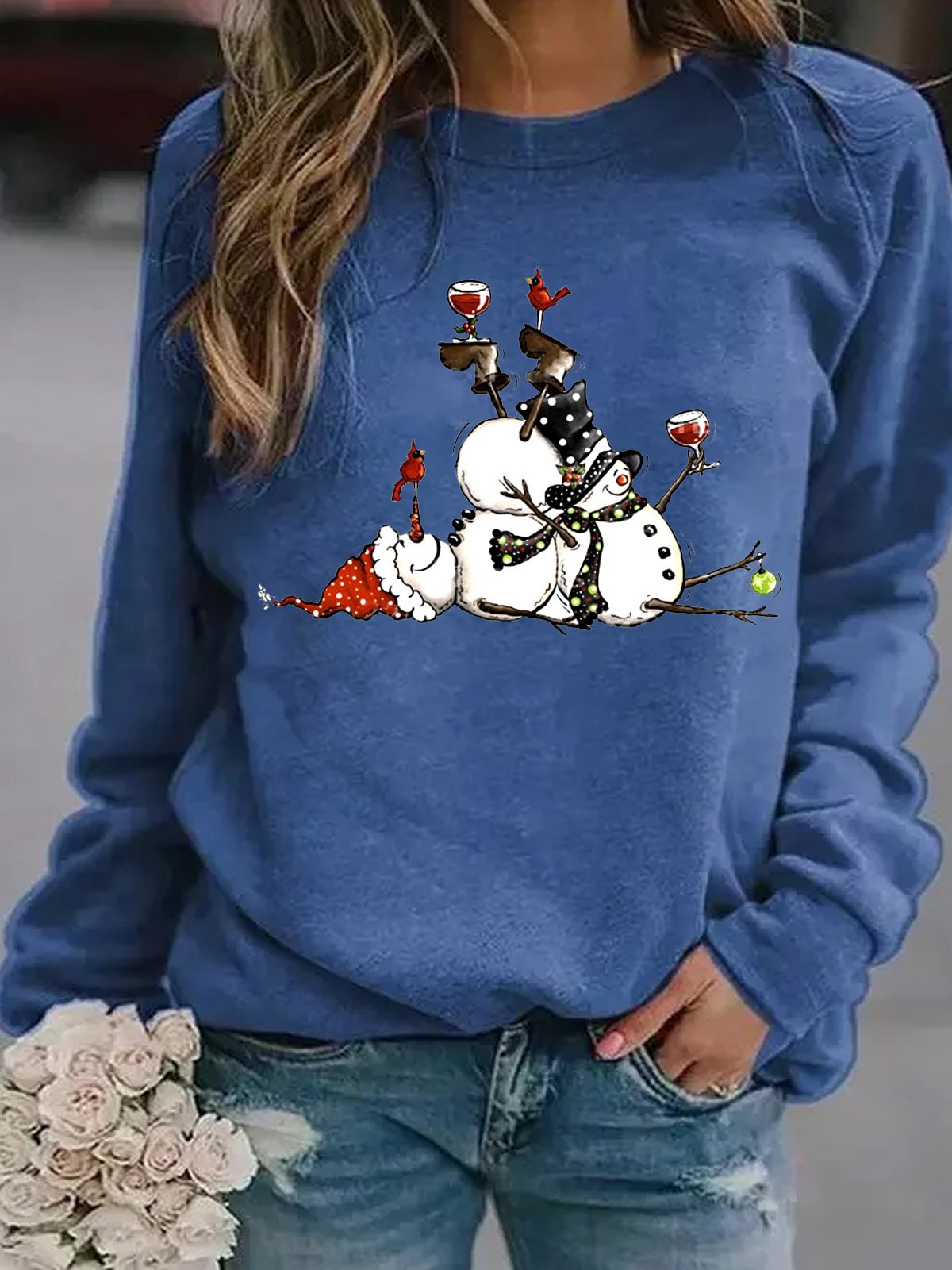 Snowman Xmas Chrismas Wine Scarf Hat Gift Regular Fit Sweatshirt