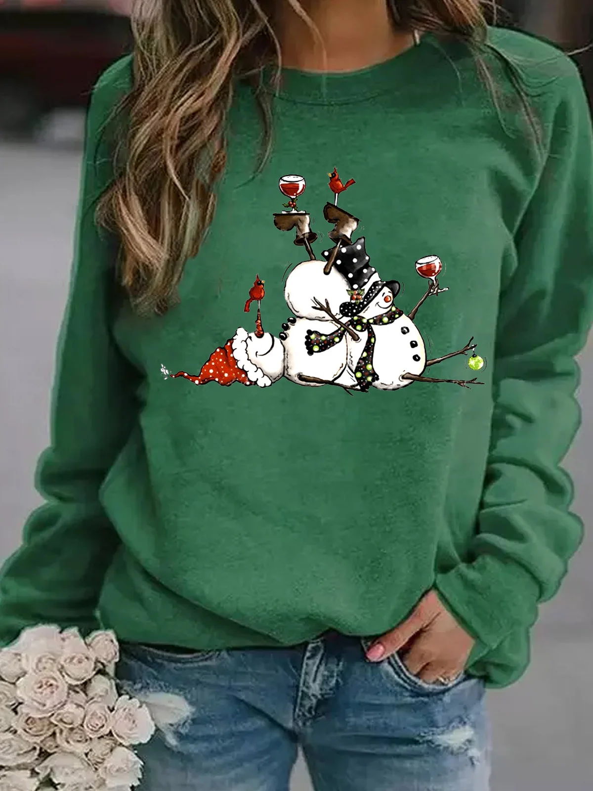 Snowman Xmas Chrismas Wine Scarf Hat Gift Regular Fit Sweatshirt