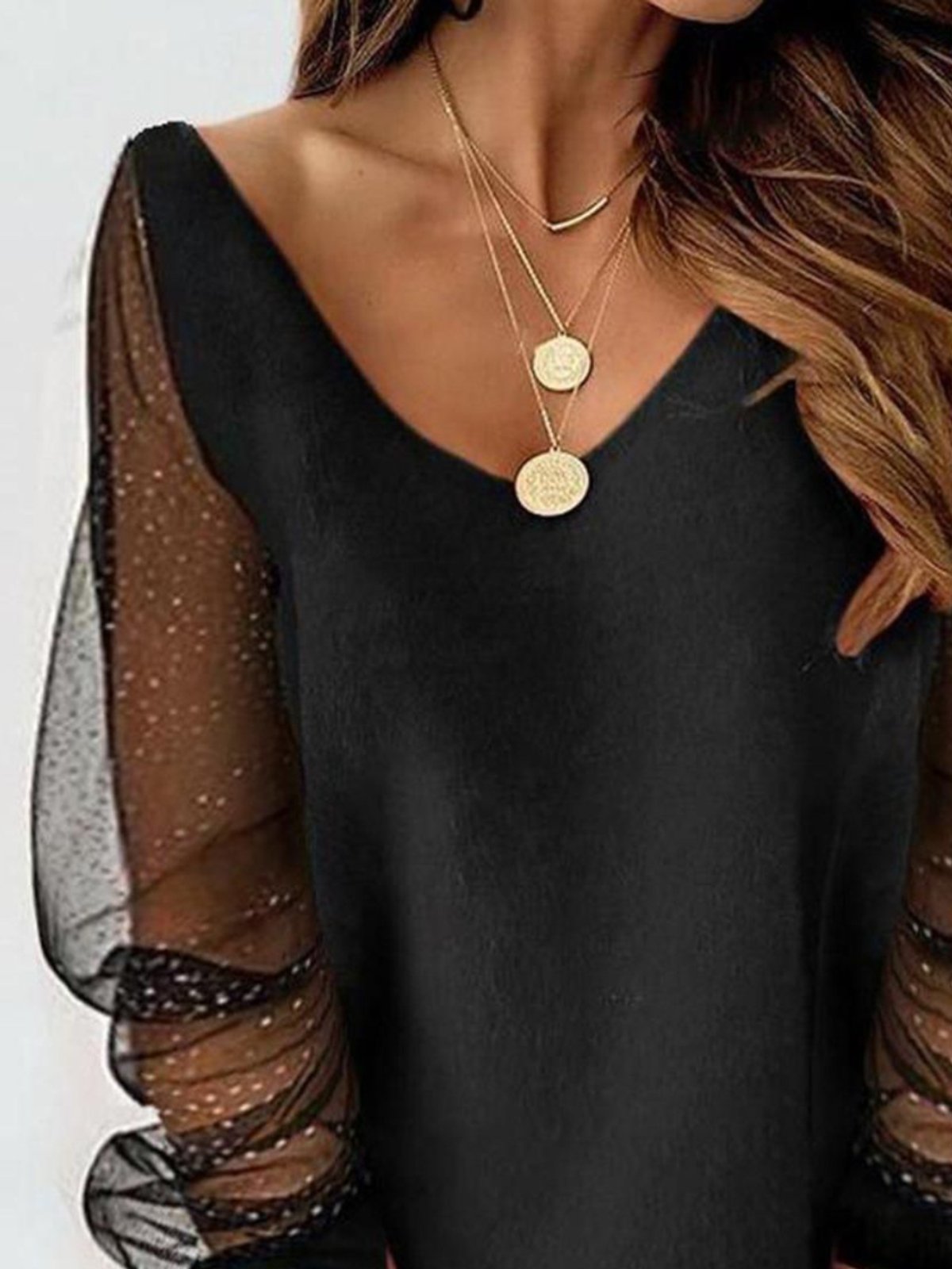 Casual Long Sleeve V Neck Top T-shirt