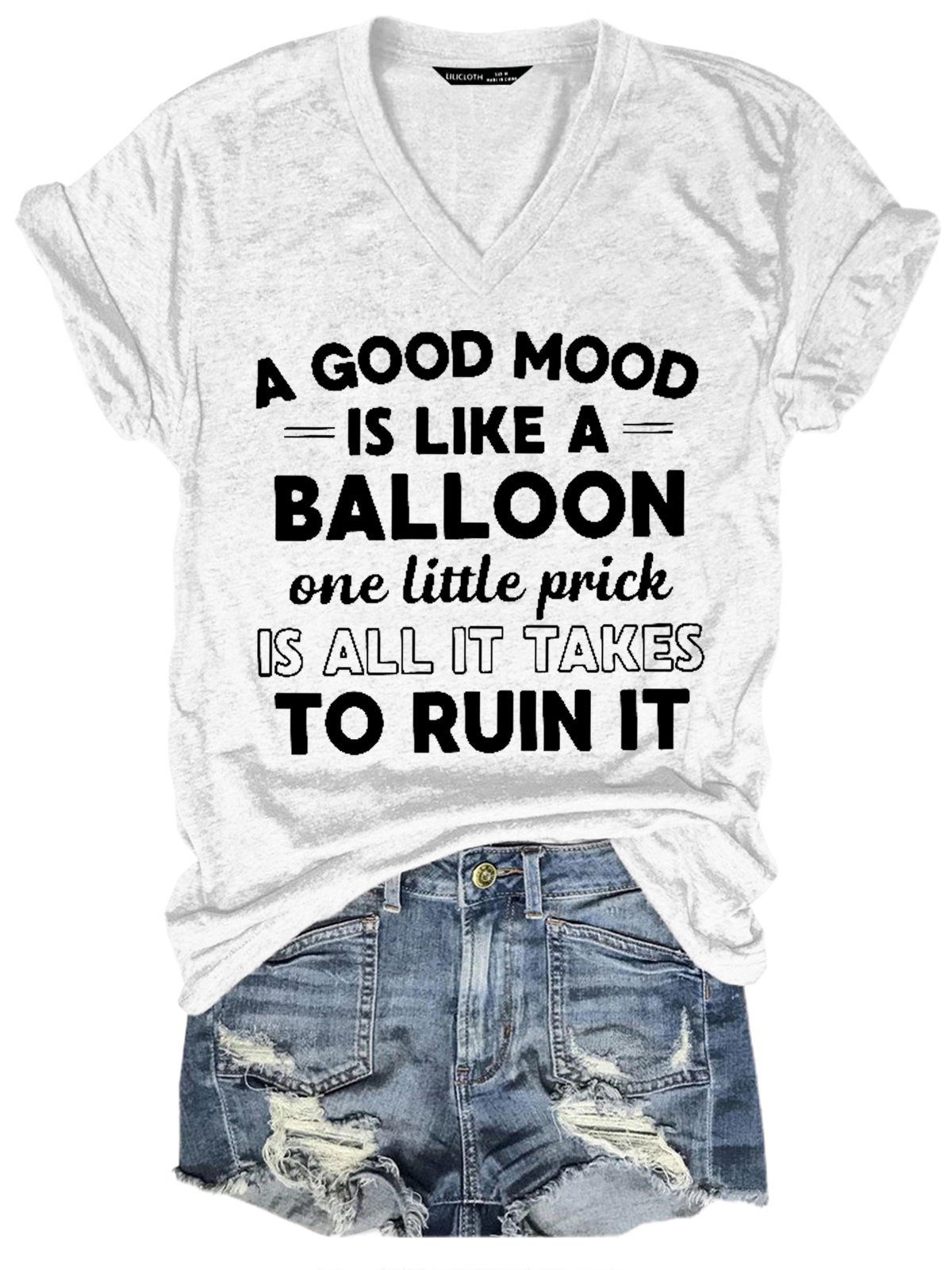 Funny A Good Mood Casual V Neck Short Sleeve T-Shirt