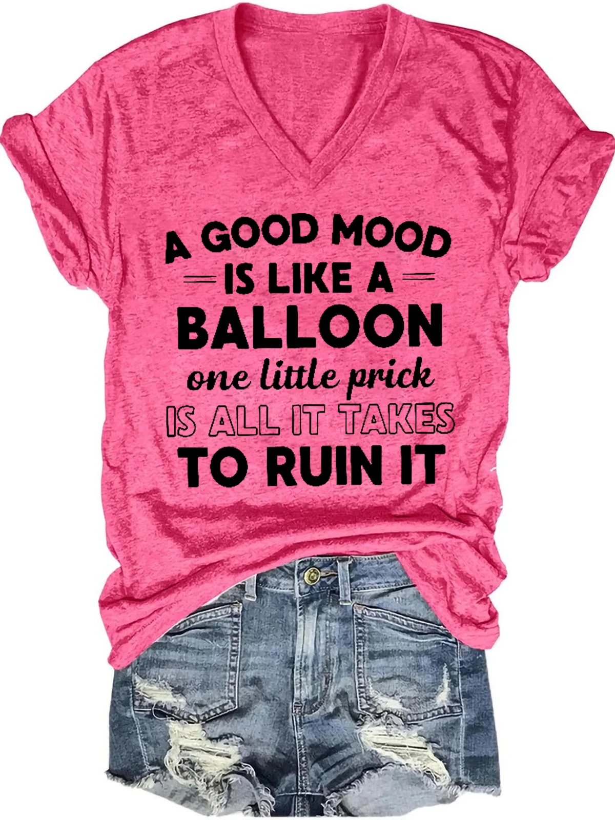 Funny A Good Mood Casual V Neck Short Sleeve T-Shirt