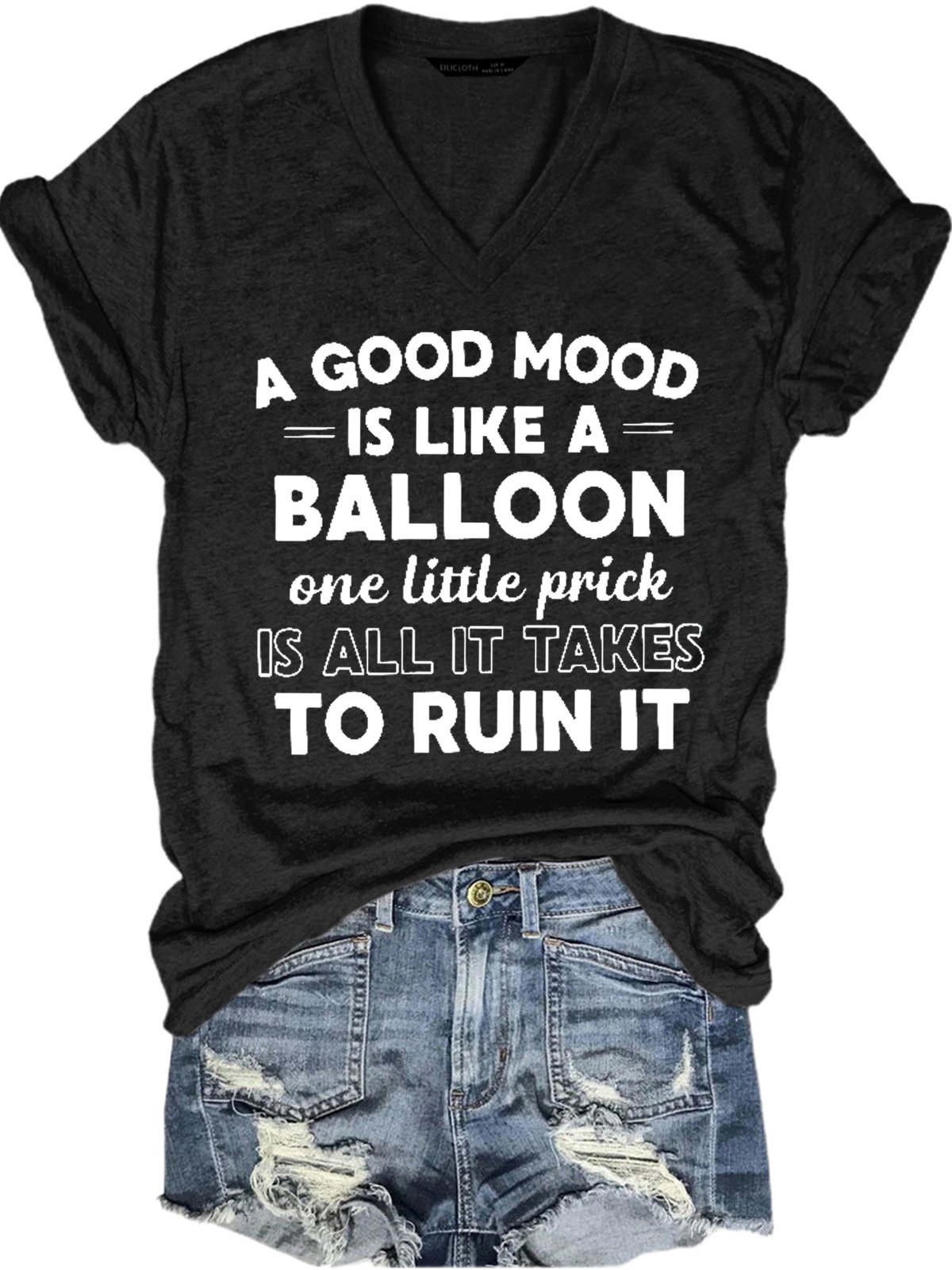 Funny A Good Mood Casual V Neck Short Sleeve T-Shirt