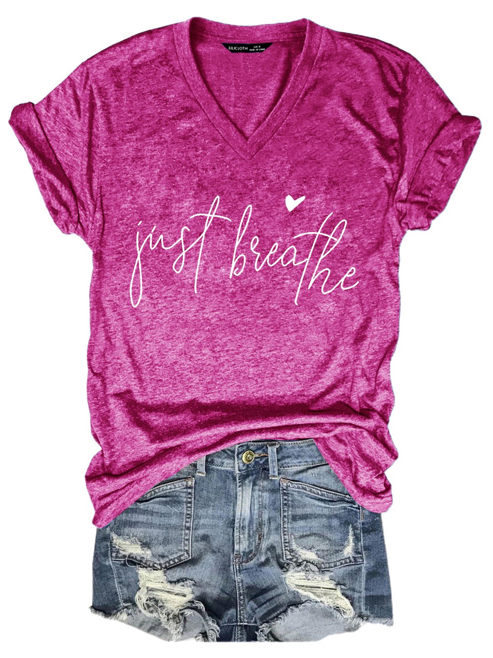 Just Breathe Regular Fit Letter Casual Short Sleeve T-Shirt