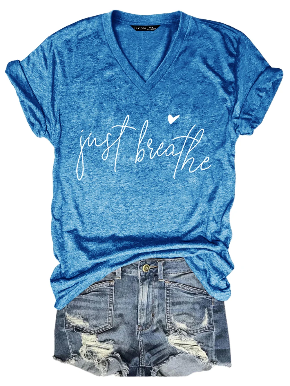 Just Breathe Regular Fit Letter Casual Short Sleeve T-Shirt