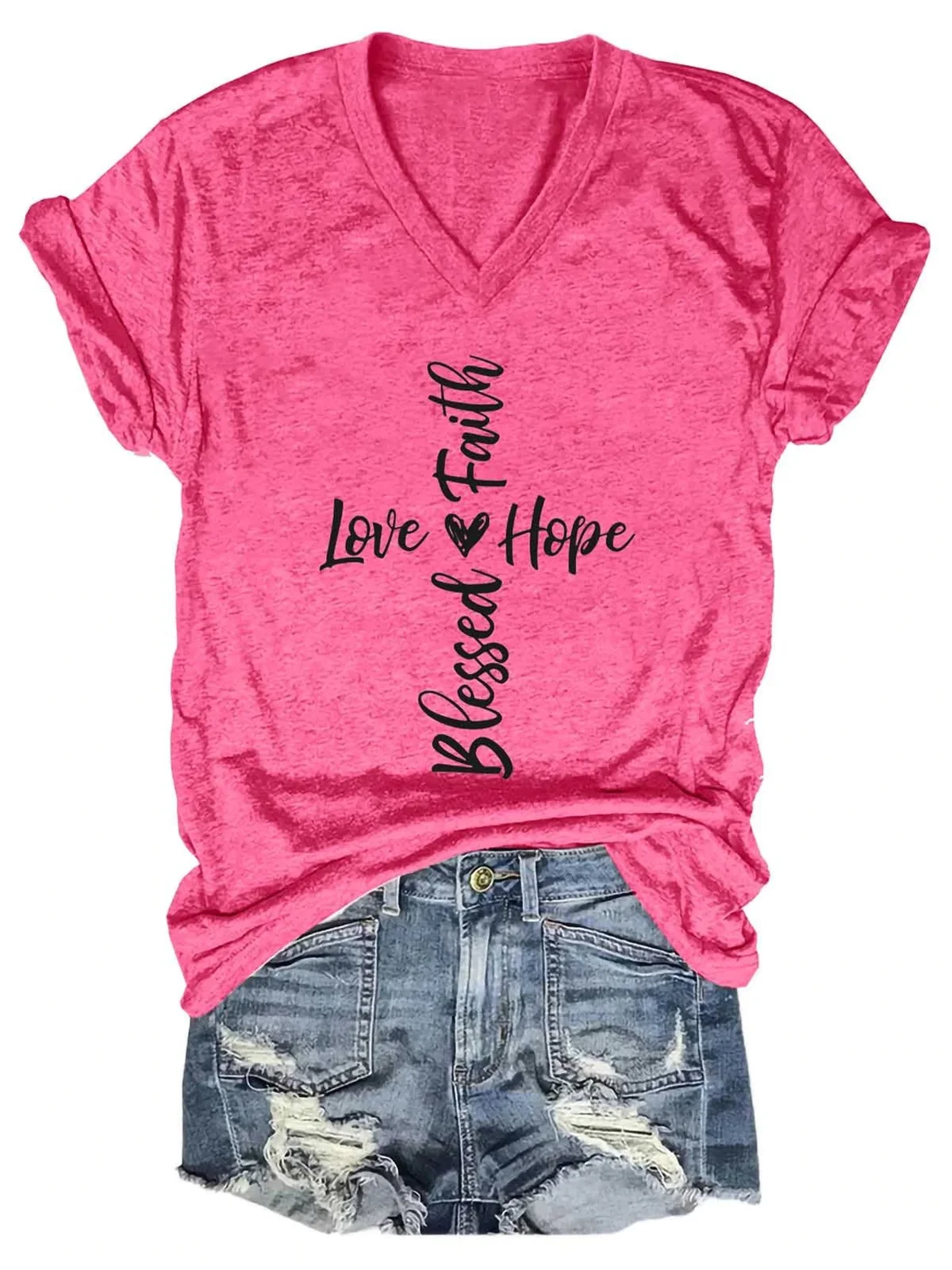 Women's Faith Hope Love Blessed V-Neck T-Shirt