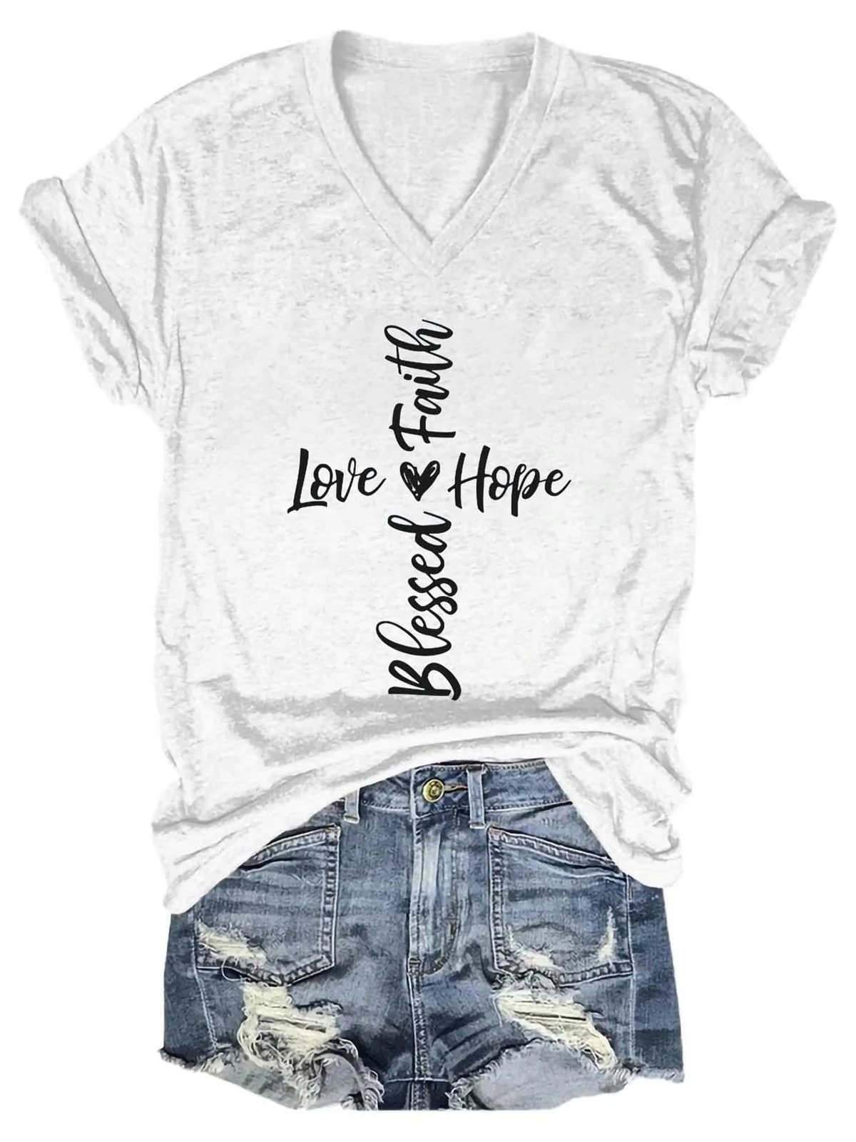 Women's Faith Hope Love Blessed V-Neck T-Shirt