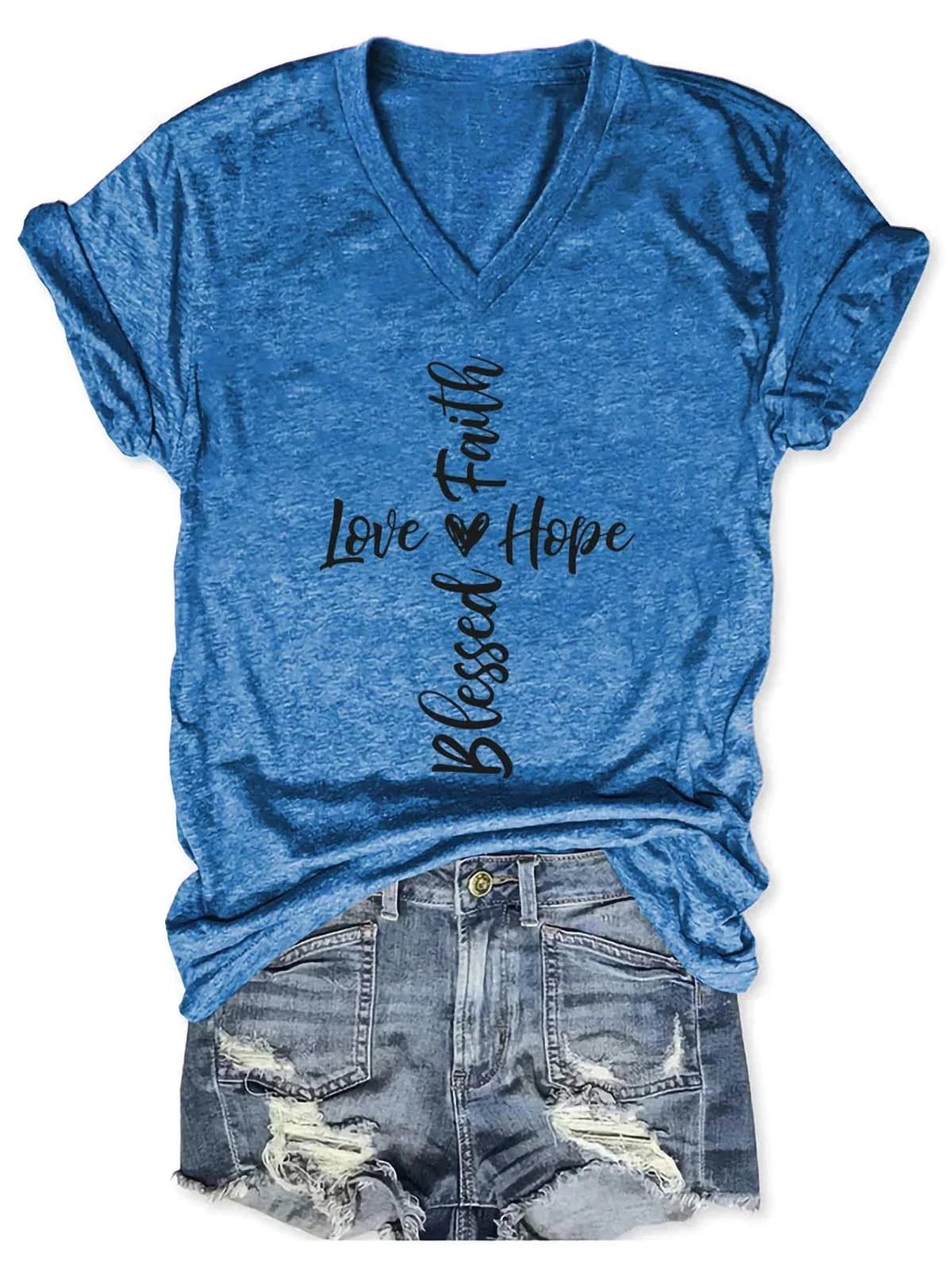 Women's Faith Hope Love Blessed V-Neck T-Shirt