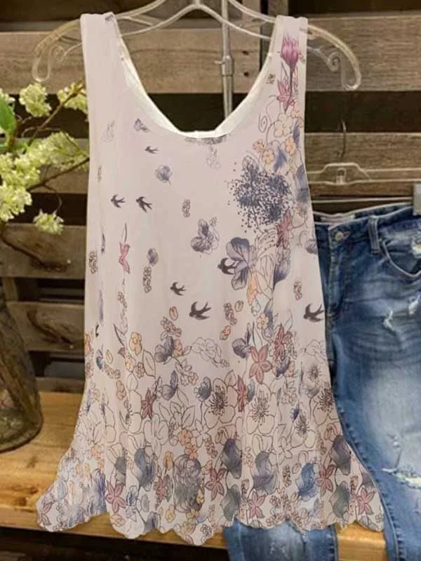 Floral-print Sleeveless Casual Shirt & Top | zolucky