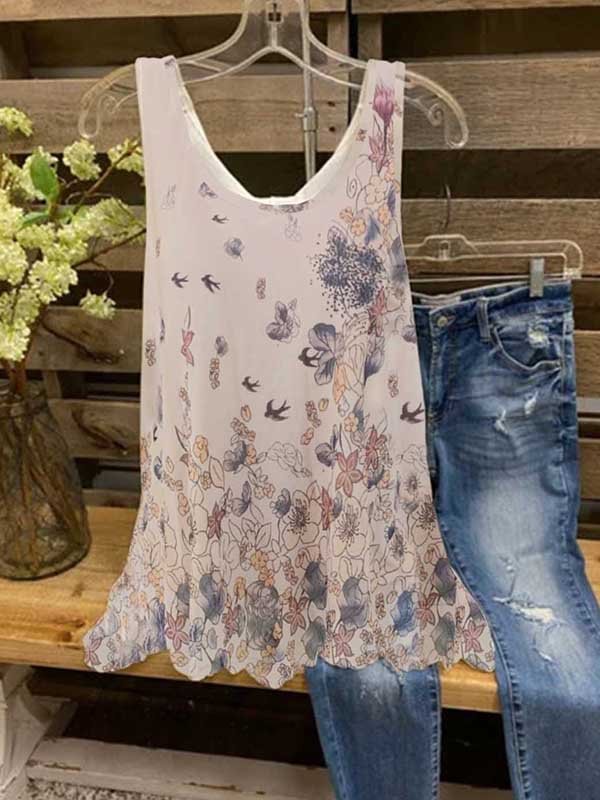 Floral-print Sleeveless Casual Shirt & Top